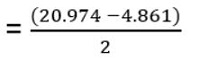 An equation showing 20.974 minus 4.861 over 2.