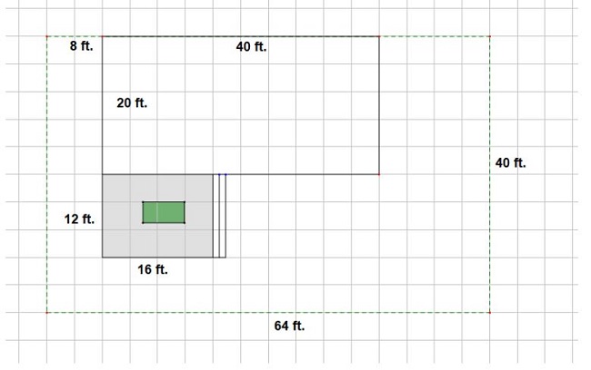 An image of the scale drawing of the house and deck with the table.