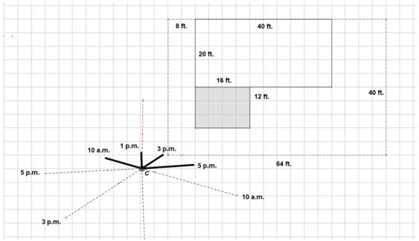 An image showing how the shadow of the tree does not reach the deck.