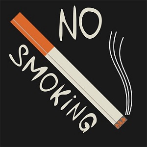 The picture shows a cigarette with the words No Smoking alongside it.