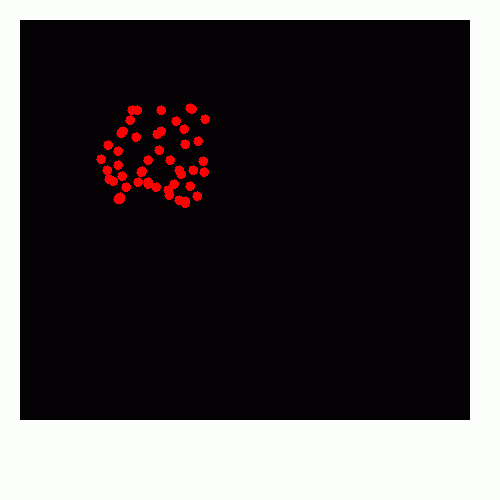 A collection of red balls on a black background. The image is animated to show the red balls spreading randomly across the black background.