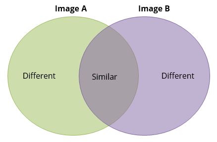 This is an image of a Venn diagram, showing two circles overlapping in the centre. The circle on the right is labelled Image A and the circle on the left, Image B. The outer edges of each circle read Different and the overlapping section of the circles in the centre of the image read Similar.