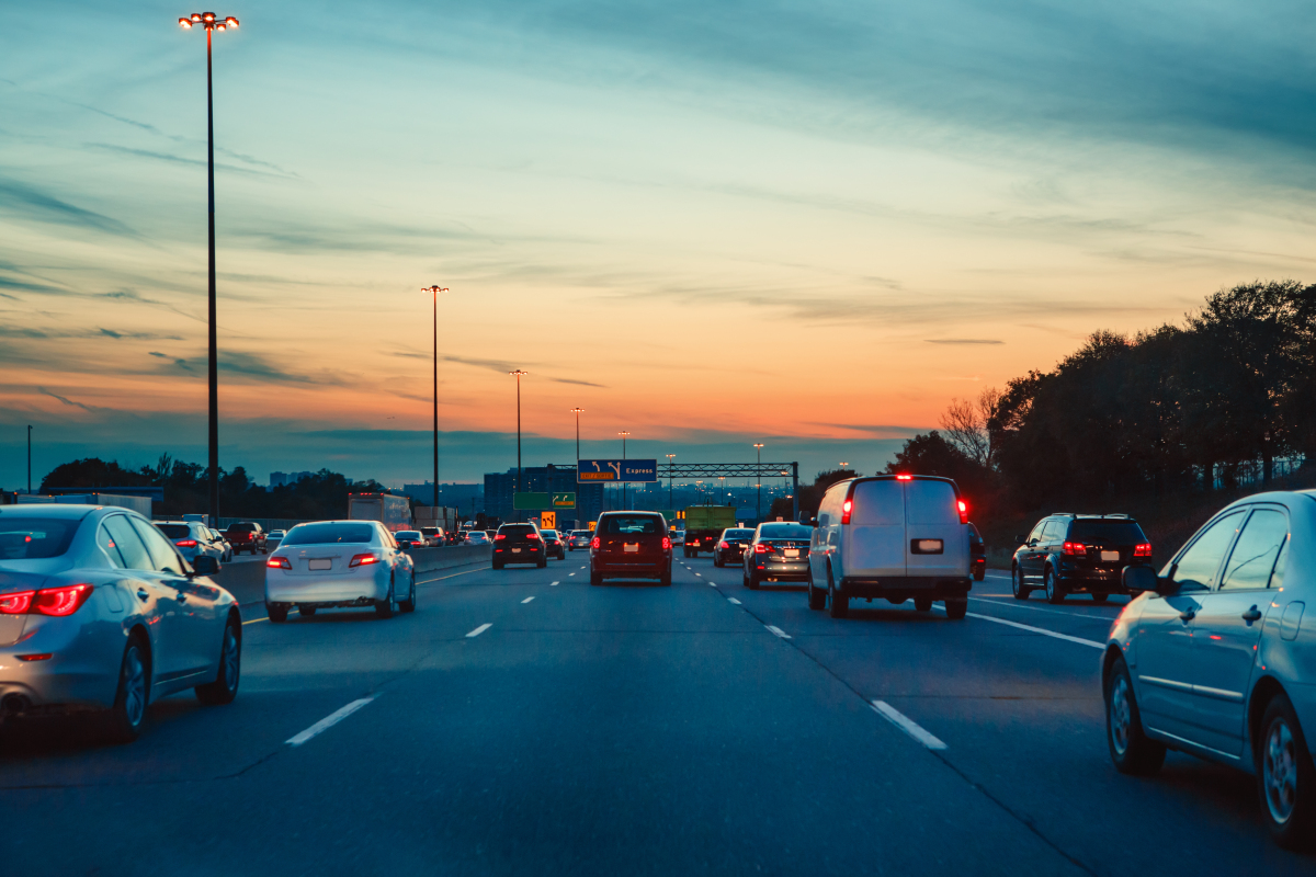 This is an image of cars travelling on a highway.