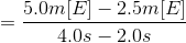 = \frac{5.0m[E] - 2.5m[E]}{4.0s - 2.0s}