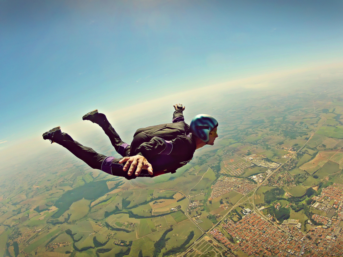 This is an image of a parachutist falling through the air.