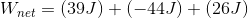 W_{net}=(39J)+(-44J)+(26J)