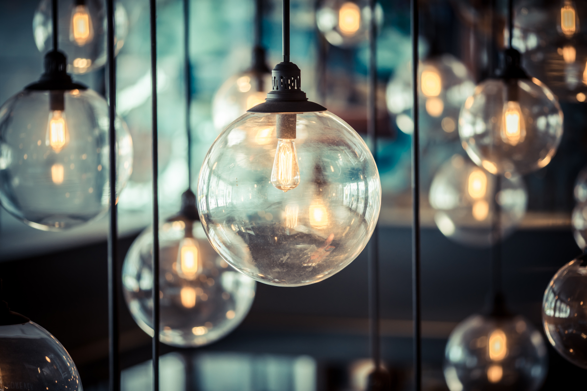 This image depicts a number of vintage-style light bulbs. 