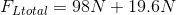 F_{Ltotal}=98N+19.6N