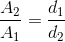 \frac{A_{2}}{A_{1}}=\frac{d_{1}}{d_{2}}