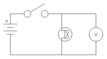 This image depicts a schematic diagram showing how to connect a voltmeter.