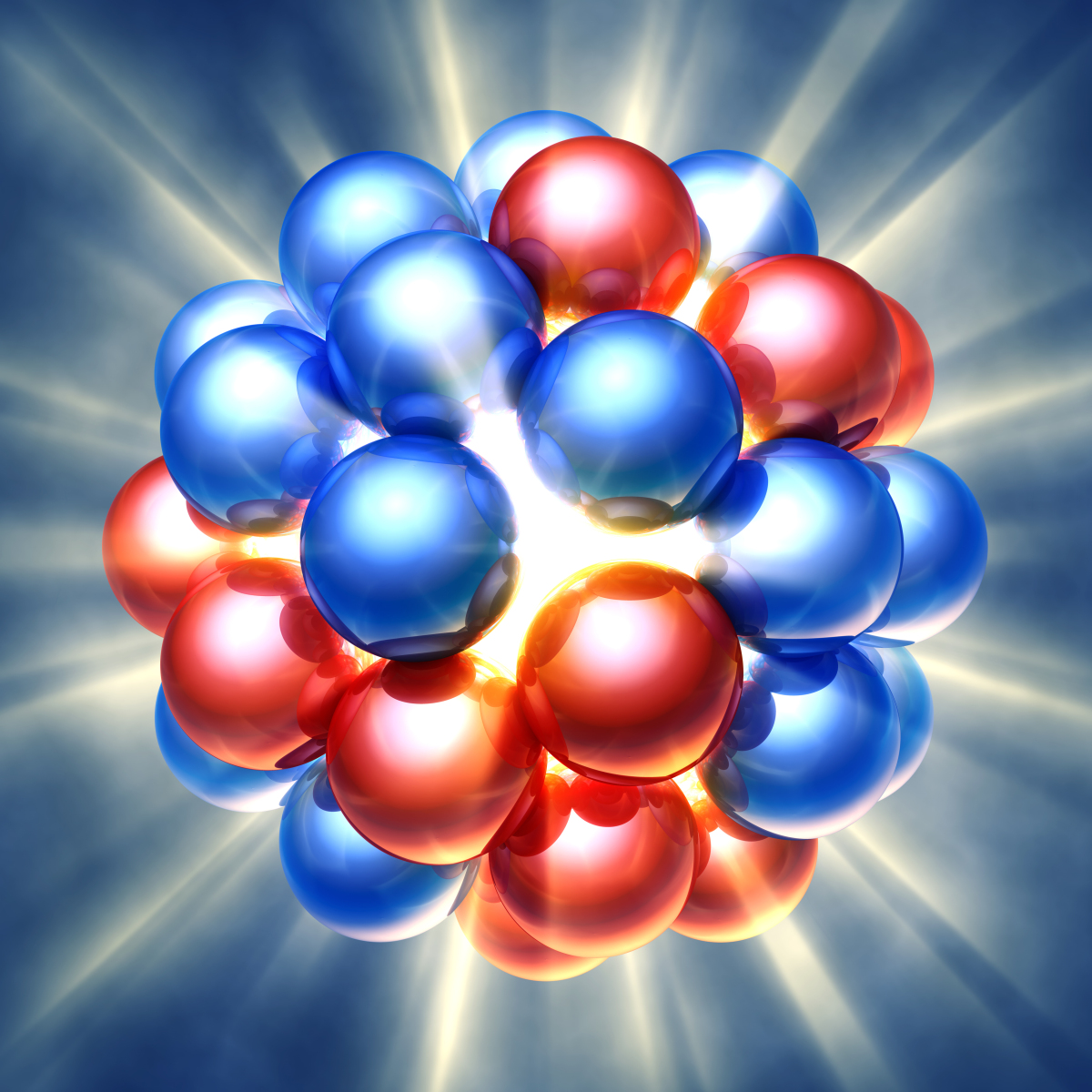  This image depicts protons and neutrons together in the nucleus of an atom.