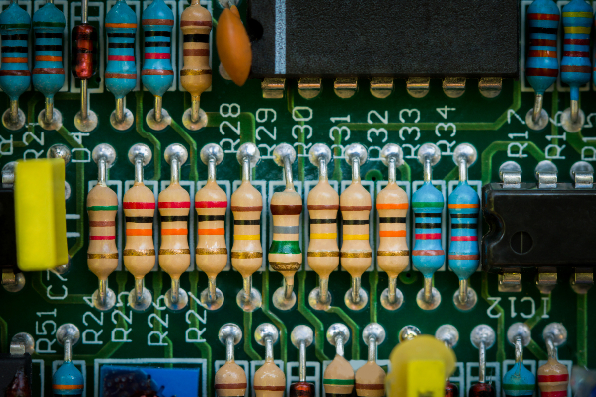 This image depicts resistors on a printed circuit board.
